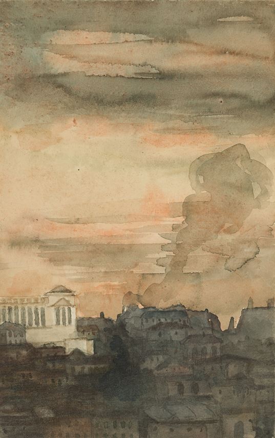 Paul Albert BESNARD - A View of Rooftops in Rome at Sunset, with the Monument to King Victor Emanuel II of Savoy  | MasterArt